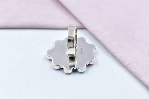 Handmade Cotton Candy Dahlia 925 Sterling Silver Adjustable Ring