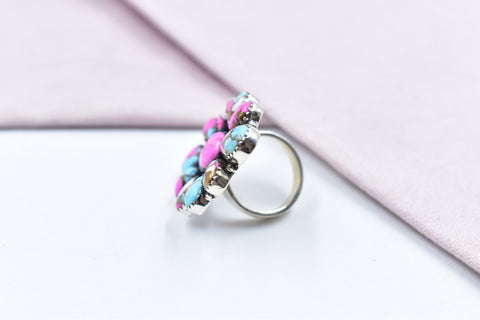 Handmade Cotton Candy Dahlia 925 Sterling Silver  Adjustable Ring
