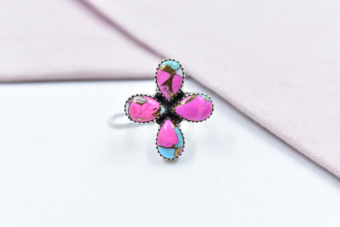 Handmade Cotton Candy Dahlia 925 Sterling Silver  Adjustable Ring