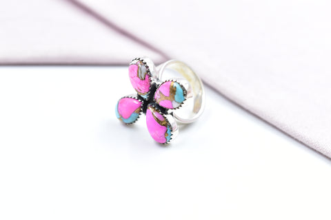 Handmade Cotton Candy Dahlia 925 Sterling Silver  Adjustable Ring