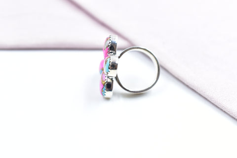 Handmade Cotton Candy Dahlia 925 Sterling Silver  Adjustable Ring