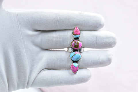 Handmade Cotton Candy Dahlia 925 Sterling Silver  Adjustable Ring