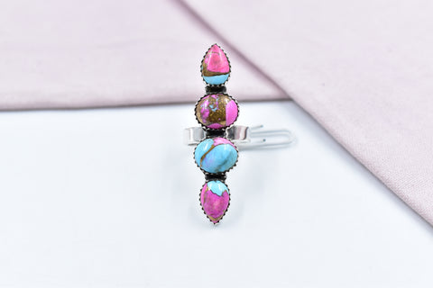 Handmade Cotton Candy Dahlia 925 Sterling Silver  Adjustable Ring
