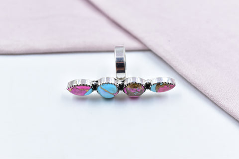 Handmade Cotton Candy Dahlia 925 Sterling Silver  Adjustable Ring