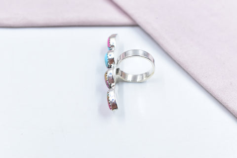 Handmade Cotton Candy Dahlia 925 Sterling Silver  Adjustable Ring