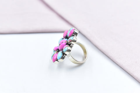 Handmade Cotton Candy Dahlia 925 Sterling Silver  Adjustable Ring
