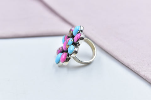 Handmade Cotton Candy Dahlia 925 Sterling Silver  Adjustable Ring