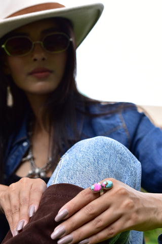 Handmade Cotton Candy Dahlia 925 Sterling Silver  Adjustable Ring