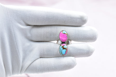 Handmade Cotton Candy Dahlia 925 Sterling Silver  Adjustable Ring