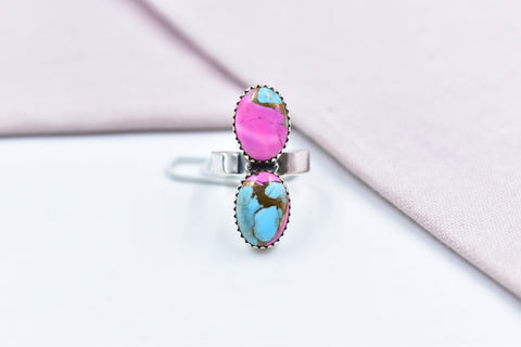 Handmade Cotton Candy Dahlia 925 Sterling Silver  Adjustable Ring