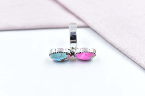 Handmade Cotton Candy Dahlia 925 Sterling Silver  Adjustable Ring