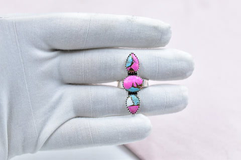 Handmade Cotton Candy Dahlia 925 Sterling Silver  Adjustable Ring