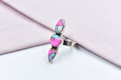 Handmade Cotton Candy Dahlia 925 Sterling Silver  Adjustable Ring