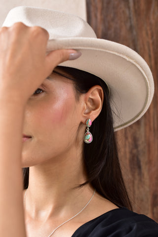 Handmade Cotton Candy Dahlia 925 Sterling Silver Post Stud Earrings for Women