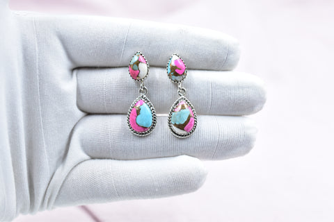 Handmade Cotton Candy Dahlia 925 Sterling Silver Post Stud Earrings for Women