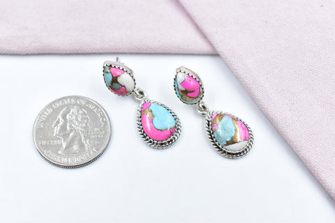 Handmade Cotton Candy Dahlia 925 Sterling Silver Post Stud Earrings for Women