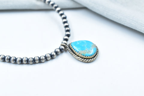 Handmade Blue Ridge Turquoise 925 Sterling 4 MM Silver Necklace