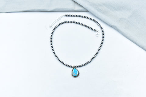 Handmade Blue Ridge Turquoise 925 Sterling 4 MM Silver Necklace
