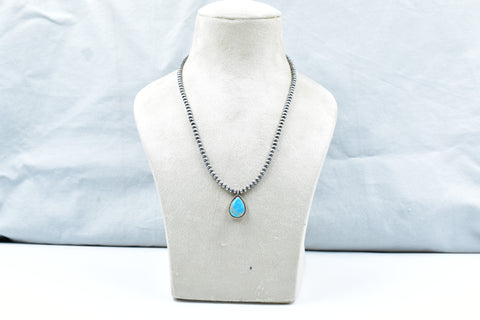 Handmade Blue Ridge Turquoise 925 Sterling 4 MM Silver Necklace