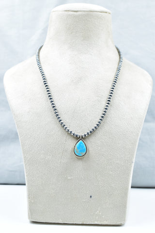 Handmade Blue Ridge Turquoise 925 Sterling 4 MM Silver Necklace
