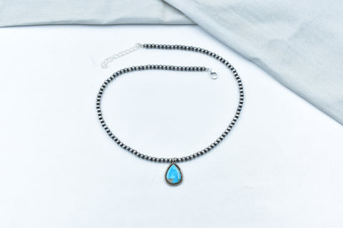 Handmade Blue Ridge Turquoise 925 Sterling 4 MM Silver Necklace