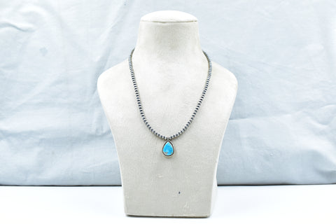 Handmade Blue Ridge Turquoise 925 Sterling 4 MM Silver Necklace