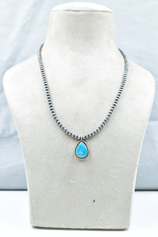 Handmade Blue Ridge Turquoise 925 Sterling 4 MM Silver Necklace