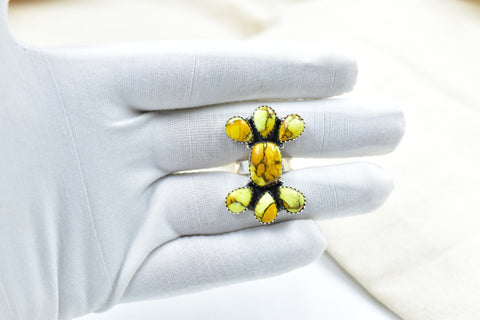 Handmade Honey Dahlia Mojave Turquoise & Sterling Silver Adjustable Ring