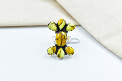 Handmade Honey Dahlia Mojave Turquoise & Sterling Silver Adjustable Ring
