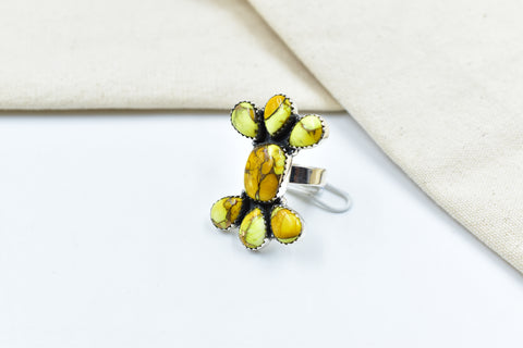 Handmade Honey Dahlia Mojave Turquoise & Sterling Silver Adjustable Ring