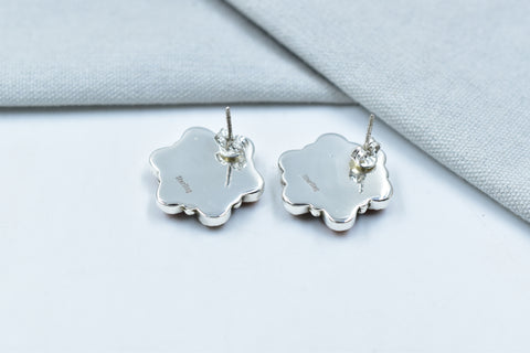 Handmade  Spongy Coral  925 Sterling Silver Post Stud Earrings for Women