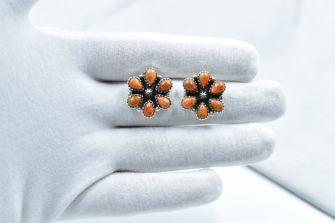 Handmade  Spongy Coral  925 Sterling Silver Post Stud Earrings for Women