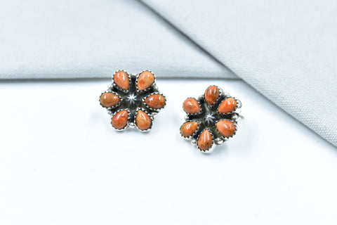Handmade  Spongy Coral  925 Sterling Silver Post Stud Earrings for Women