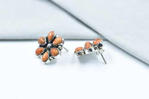 Handmade  Spongy Coral  925 Sterling Silver Post Stud Earrings for Women