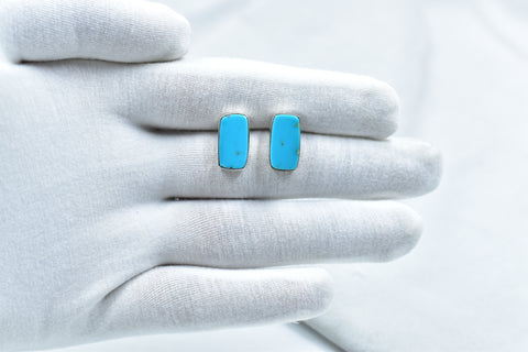Handmade Blue Ridge Turquoise &  925 Sterling Silver Post Stud Earrings for Women