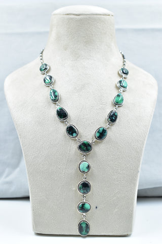 Handmade Black Bridge Variscite & 925 Sterling Silver Necklace