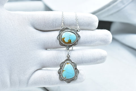 Handmade Number 8 Turquoise 925 Sterling Silver Necklace