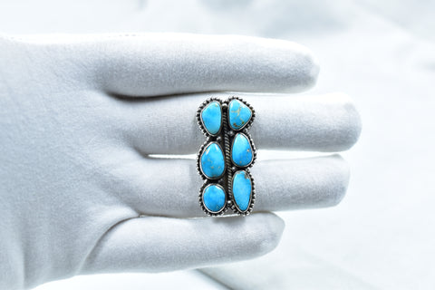Handmade Blue Ridge Turquoise & Sterling Silver Ring Adjustable Ring