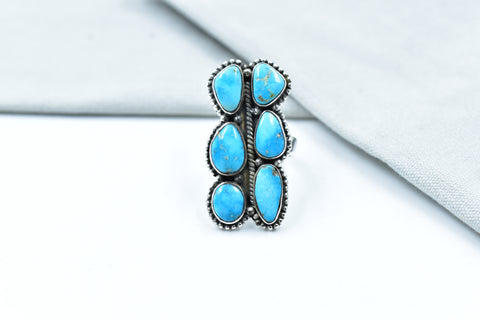 Handmade Blue Ridge Turquoise & Sterling Silver Ring Adjustable Ring