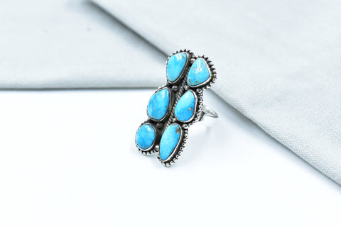 Handmade Blue Ridge Turquoise & Sterling Silver Ring Adjustable Ring