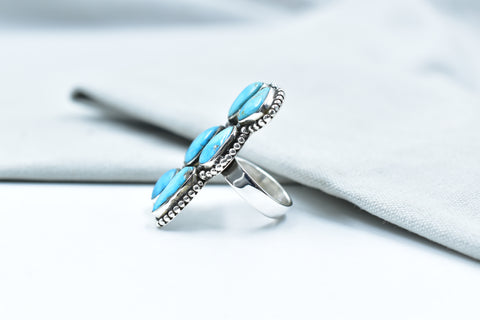 Handmade Blue Ridge Turquoise & Sterling Silver Ring Adjustable Ring