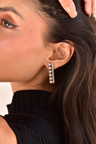 Handmade Sparkling Opal Sterling Silver Post Bar Earrings