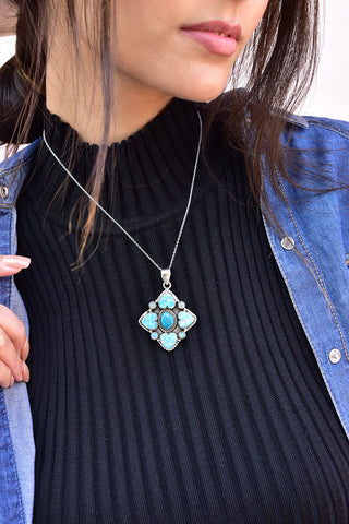 Handmade Aurora Opal & Turquoise Pendant in 925 Sterling Silver