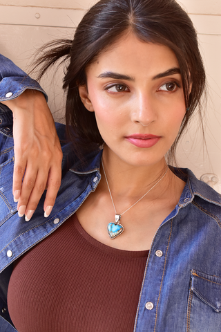 Handmade Ice Blue Dahlia Turquoise 925 Sterling Silver Pendant