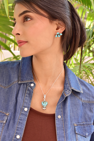 Handmade Spider Web Turquoise 925 Sterling Silver Pendant