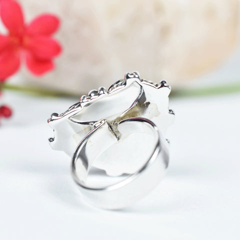 Handmade Dalmatian Jasper Heart Ring: Adjustable Sterling Silver