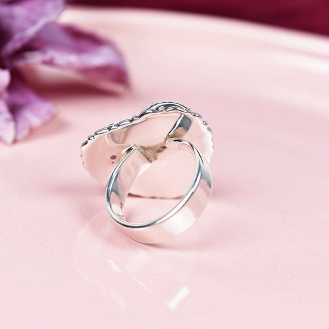 Handmade Howlite Heart Ring: Adjustable Sterling Silver Statement Ring