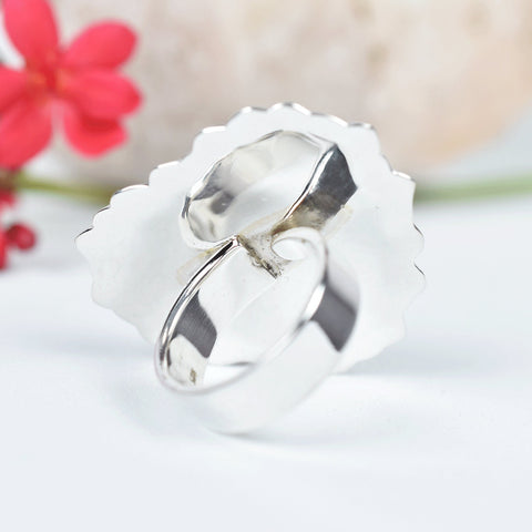 Handmade Snake Jasper Heart Ring: Sterling Silver Adjustable Statement Ring