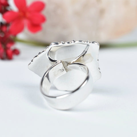 White Howlite Heart Ring: Adjustable Sterling Silver Statement Ring