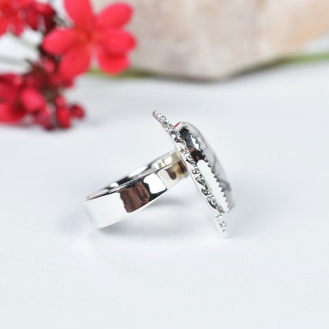 White Howlite Heart Ring: Adjustable Sterling Silver Statement Ring
